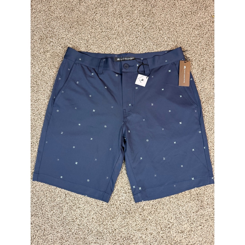 TravisMathew Mens Navy Blue Patterned Golf Shorts 9 Inch Inseam Size 32 NWT
